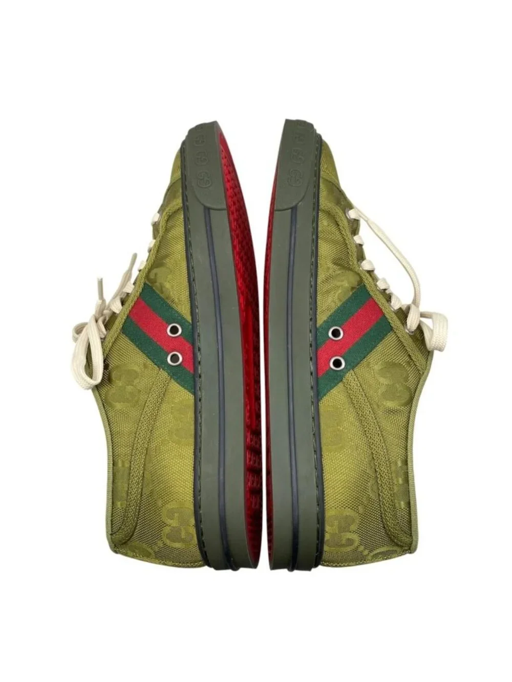 Gucci Sneakers Low Cut GG Canvas Logo Khaki Red Green